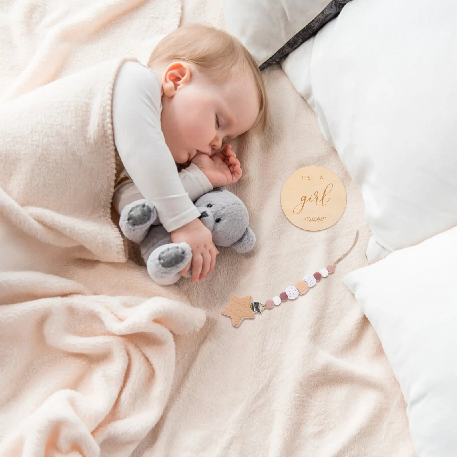 1Set Pacifier Chain Clip Silicone Beads Teething Pacifier Holder Milestone Card Moderate Length Easy Clean Sanitary