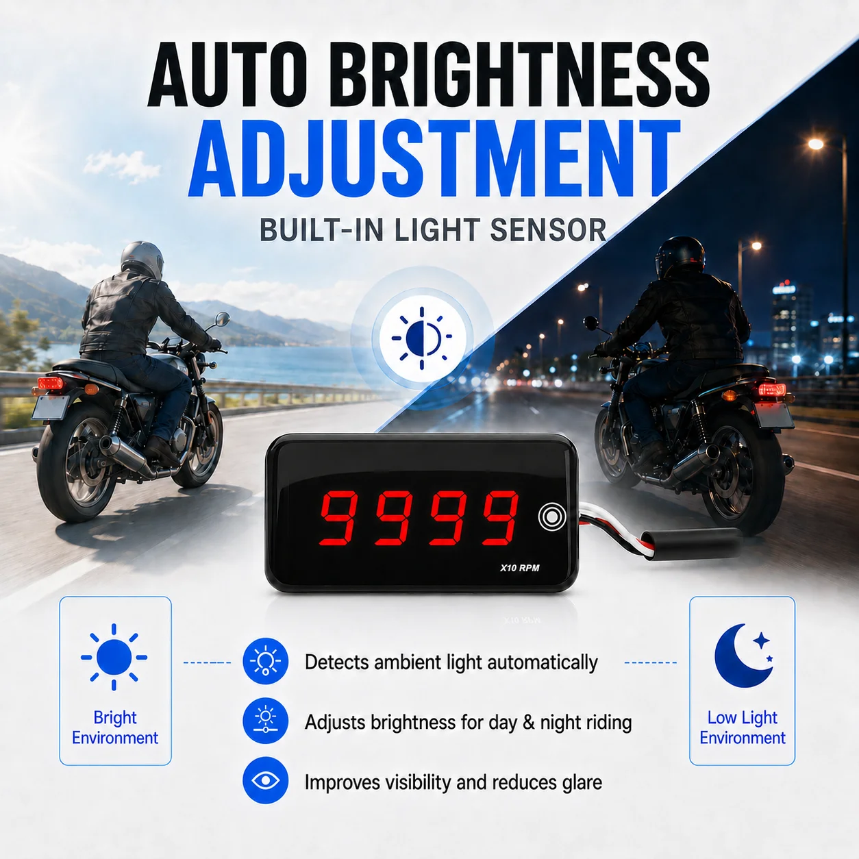 Motorcycle Mini Digital Tachometer RPM Meter LED Touch Screen Engine Speed Gauge 0-20000RPM Universal for Honda Yamaha Kawasaki view 4