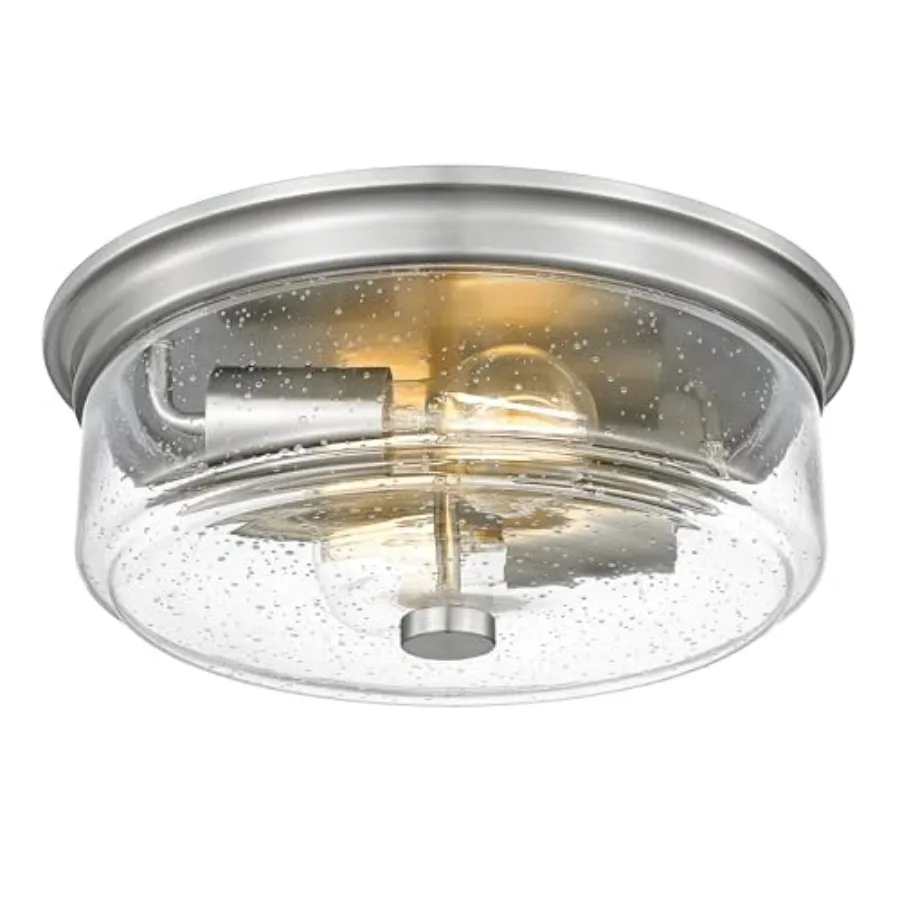 

Brushed Nickel Flush Mount Ceiling Light Fixtures 2Light Light Fixtures Ceiling Mount with Seeded Glass Lampshade Ceiling Light