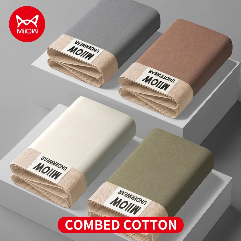 

MiiOW, 4 шт., осенне-зимнее хлопковое мужское нижнее белье, мягкие хлопковые мужские трусы с промежностью, антибактериальные мужские трусы, мужские трусы-боксеры