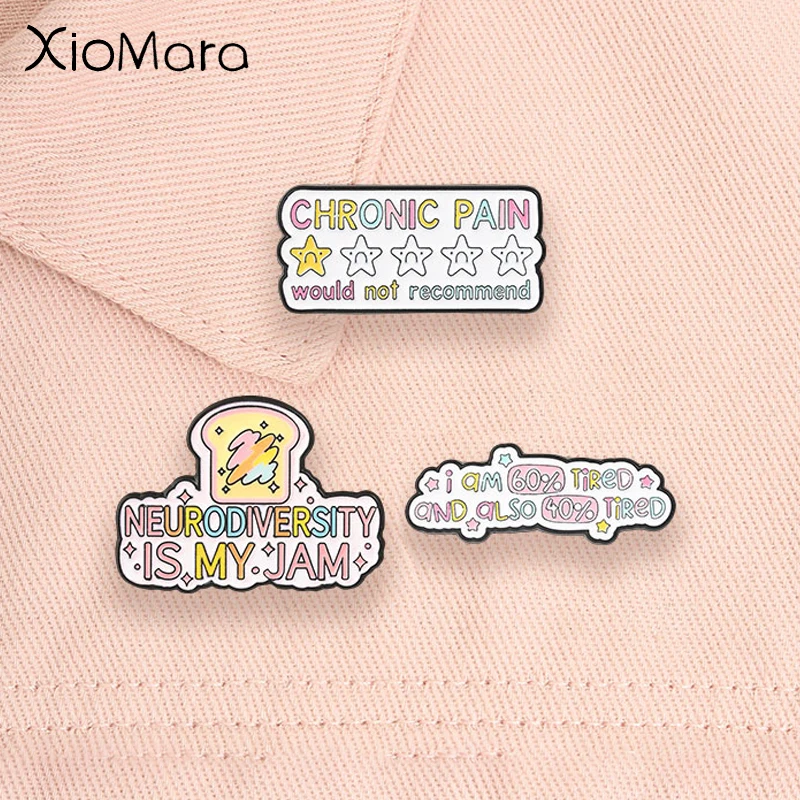 Neurodiversity Mental Health Enamel Pins Chronic Pain ADHD Rainbow Quotes Cartoon Toast Star Rating Brooches Badge Jewelry Gifts