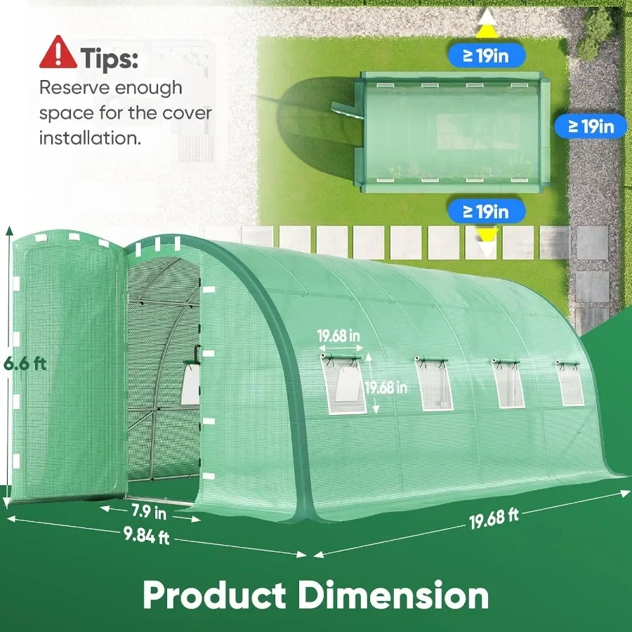 20x10x6.6FT Tunnel house for Outdoors with 2 Hinged Doors