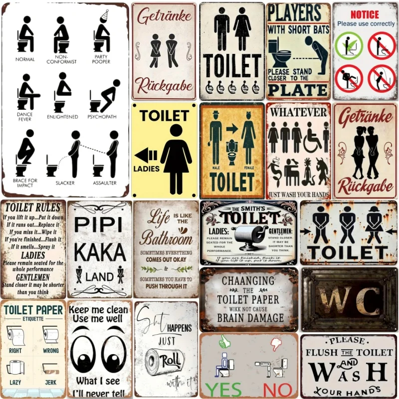 Vintage Metal Tin Poster Vintage Toilet Tin Sign Metal Tin Signs Posters Plate Wall Art for Cafe Bar Office Club Party Decor