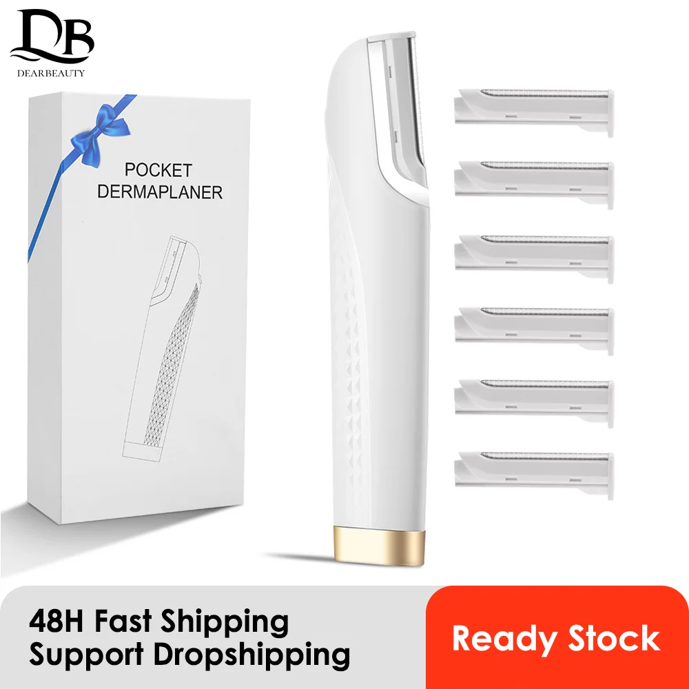 

Sonic Dermaplaning Razor Woman Facial Exfoliation Hair & Fuzz Remover Beard And Eyebrow Trimmer With Light & 6 Replacement Blade