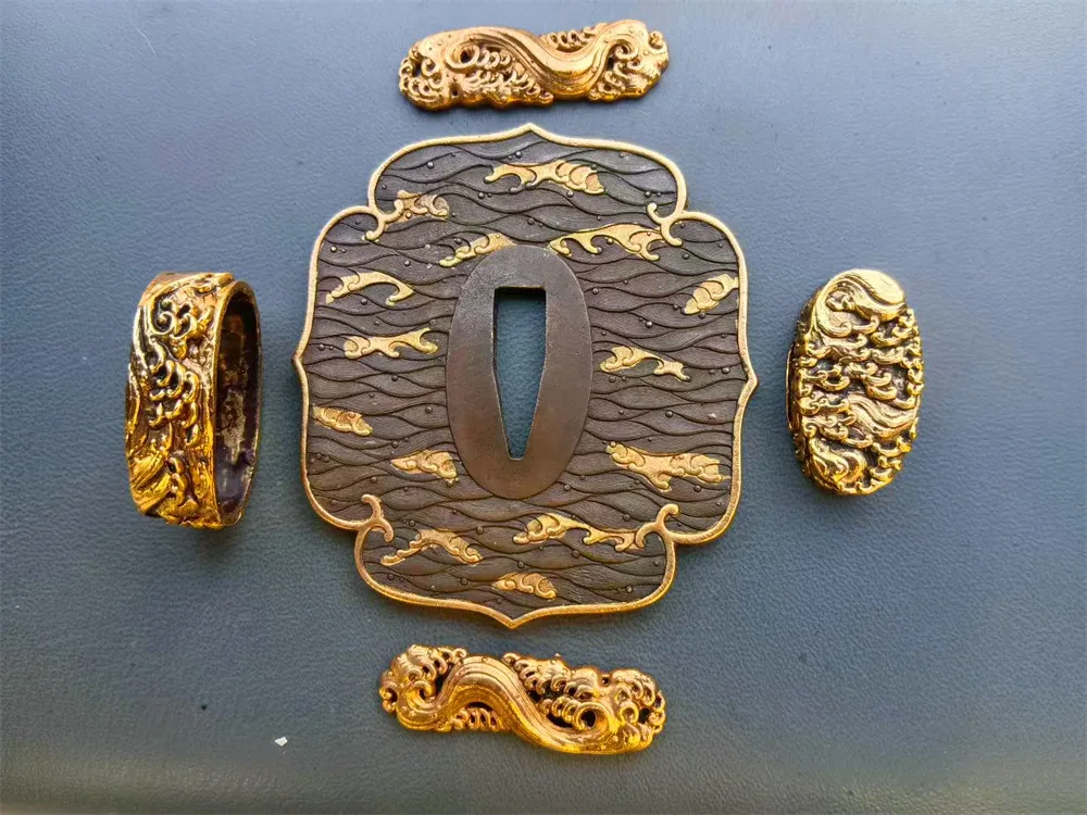 A Set Wave Copper Gilding Tsuba For Japanese Katana/Wakizashi Sword Fittings