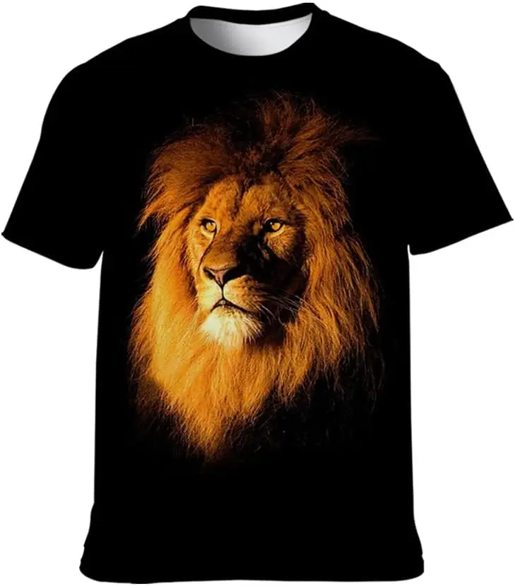 

Unisex Cool-Novelty T-Shirt Graphic-Tees Funny-Vintage Short-Sleeve Hip Hop: 3D Lion Print Casual Holiday Apparel Friend Gift