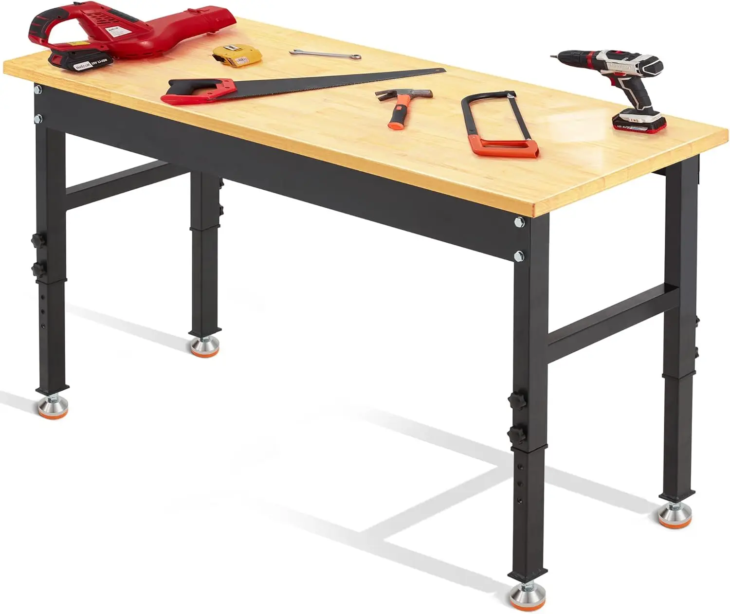 

60" Adjustable Workbench,Heavy Duty Workstation with Rubber Wood Top, 2000 LBS Load Capacity Hardwood Garage Workbench