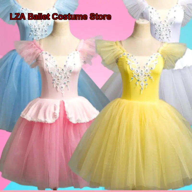Girls' Children's Ballet Tutu Cap Sleeves Ruffle Skirt Bird Pattern Spaghetti Strap Tulle Dress Toddler Little Swan Dance Perfor