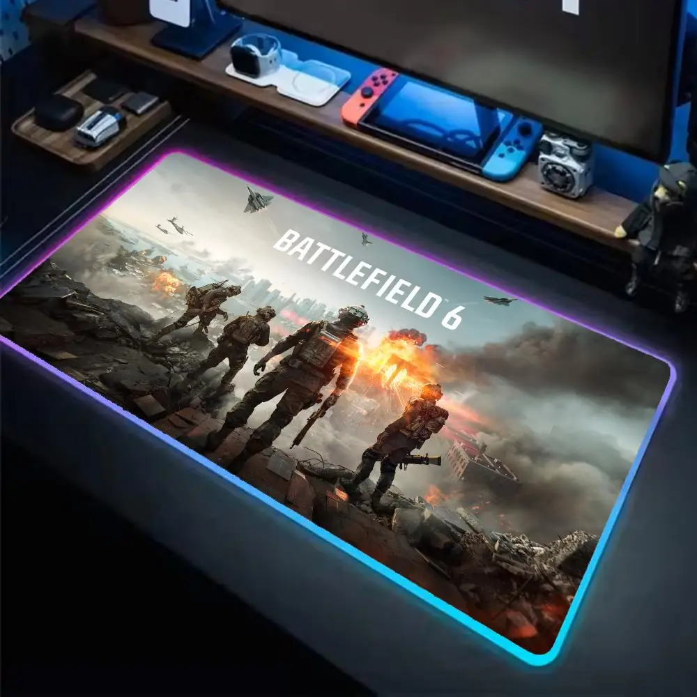 

Battlefield 6 Mouse Pad Anime Gaming Mouse Pad LED Table Pads Backlit Rubber Desktop XXL RGB Desk Mats