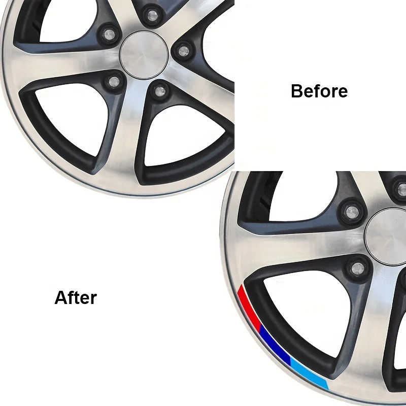 4 Stück blau-rot-blaue gebogene Streifenaufkleber, wasserdichte Vinyl-Aufkleber für Auto und Motorrad – Detail 5