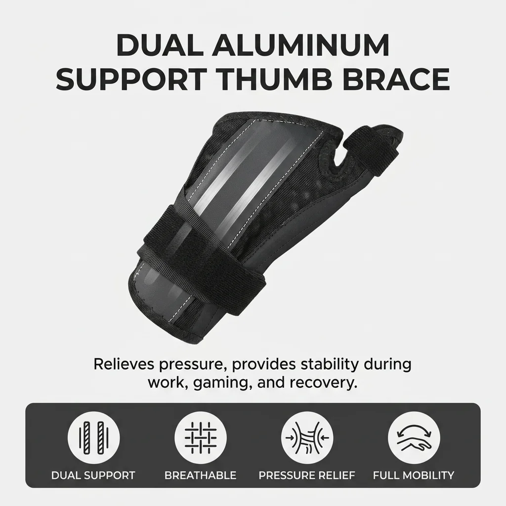 Tennis Thumb Stabilizer Breathable Mesh Support for Arthritis Relief Dual Aluminum Splint Brace Tendonitis Left Right Hand
