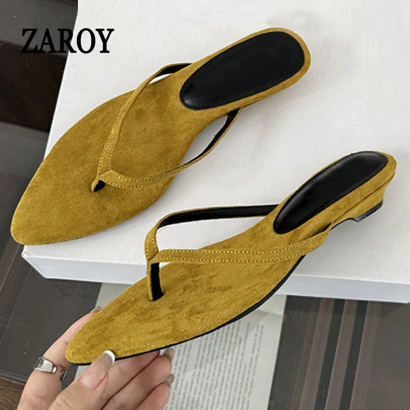 

ZAROY Summer Beach Flip Flops Shoes Fashion Thin Low Heels Casual Slippers Women Point Toe Clip Toe Thongs Sandals Chaussures