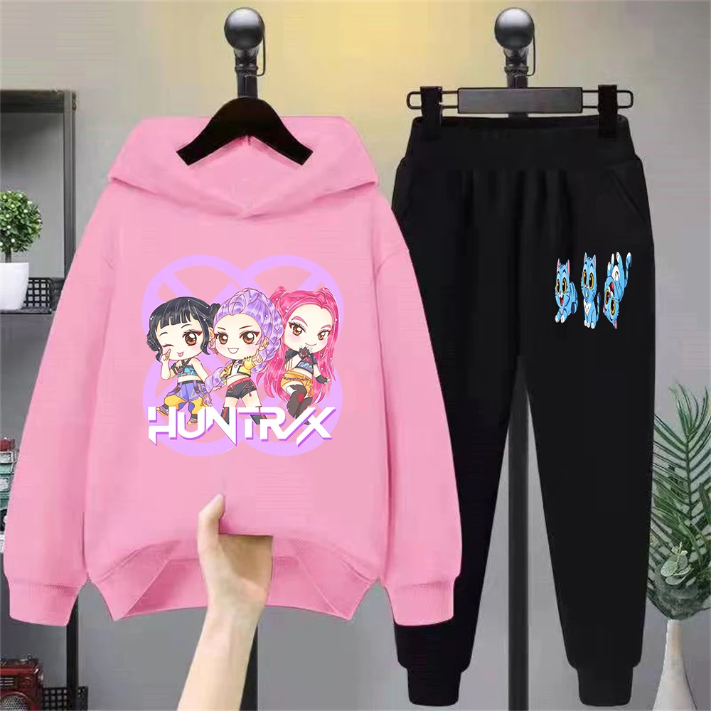 

Huntrx Cartoon Character Print Kids Hoodie Set, Trendy Casual Outfit for Boys & Girls, Comfortable Children's Sweatshirt + Pants