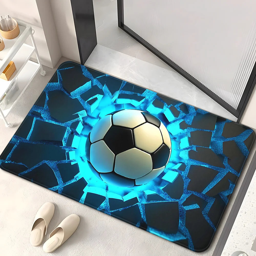 Soccer Ball Breaking Wall Flannel Rug Non-Slip Absorbent Sports Theme Floor Mat for Kids Room Garage Home Decoration 60x90cm