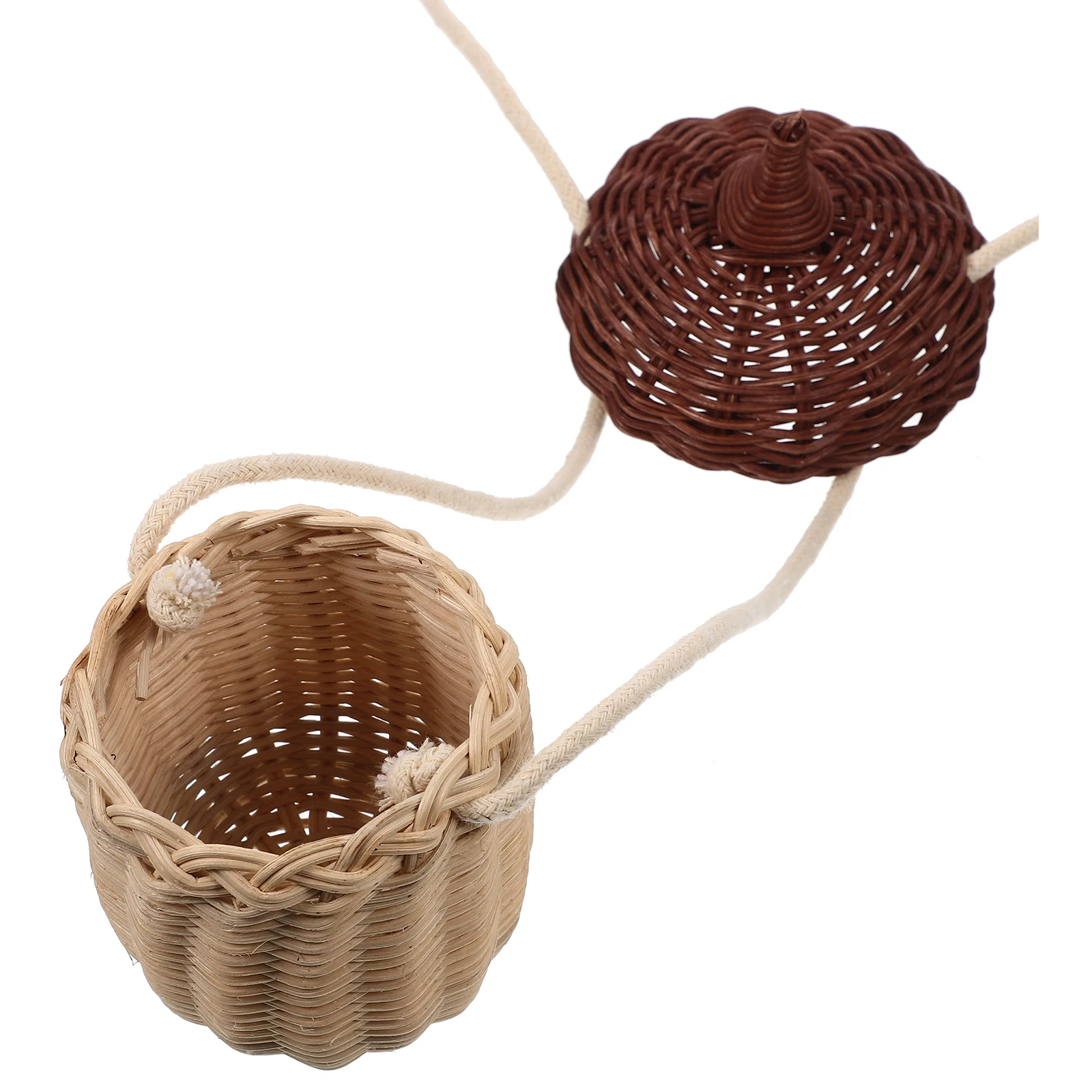 

Rattan Mini Acorn Shaped Bag Storage Basket Woven Satchel Cross Body Shoulder Round Craft Photo Props Gift Elegant