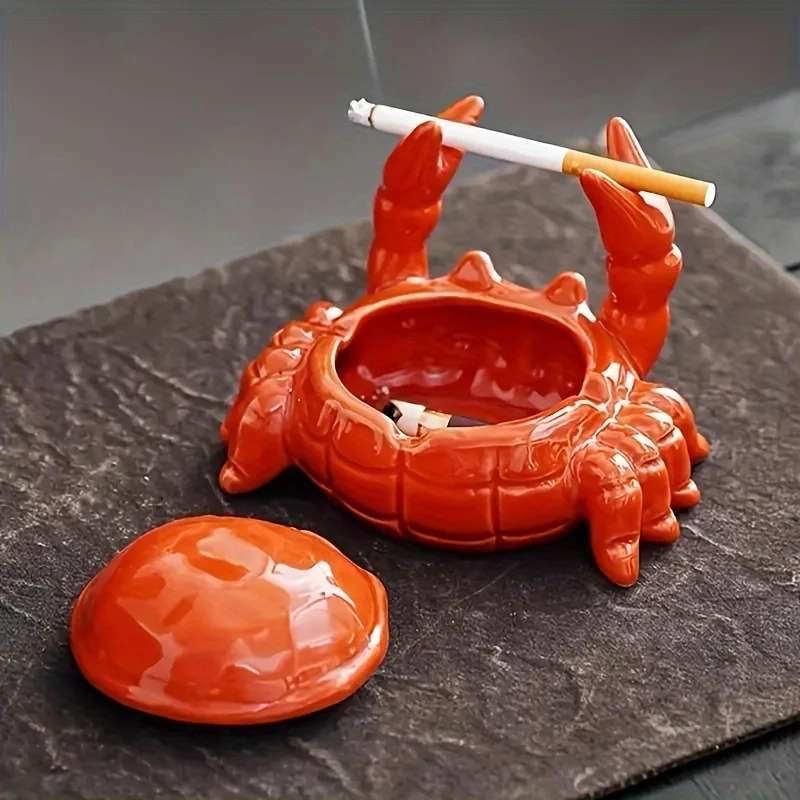 A charming crab ceramic ashtray with lid, home and office decoration tea pet, unique irregular shape, no need for electricity.