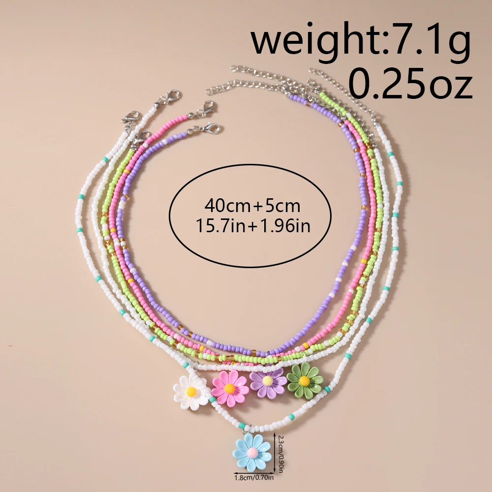 Aihua 5 قطع البوهيمي الملونة زهرة الأقحوان قلادة قلادة مجموعة للنساء الاطفال مطرز قلادة عطلة مجوهرات هدايا