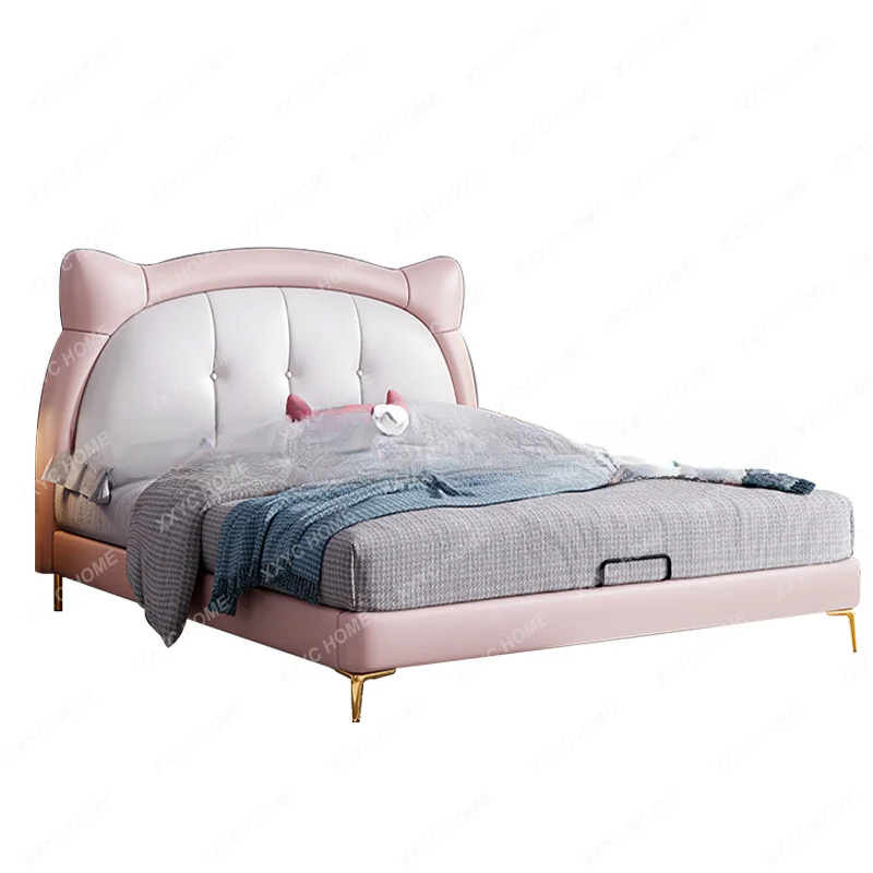 Soft Bag Leather Bed Solid Wood Soft Bag Single Bed High Rebound Sponge High Leg Design Stable Load Bearing