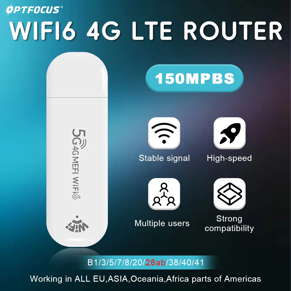 

OPTFOCUS WiFi6 LTE модем Беспроводной Wi-Fi USB-маршрутизатор Карманный Wi-Fi Точка доступа 150 Мбит/с Мини Портативная точка доступа SIM-маршрутизатор для дома и автомобиля