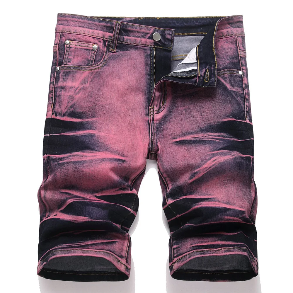 

Men's Tie Dyed Denim Shorts Summer Slim Stretch Jeans Casual Trendy Knee Length Breeches