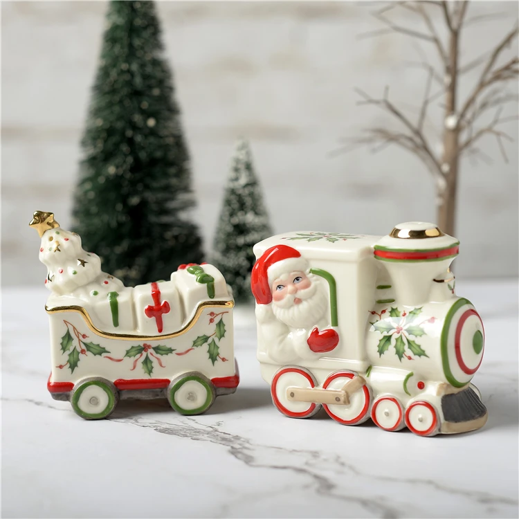 

Hand drawn seasoning bottle, Santa Claus train, gilded ornament