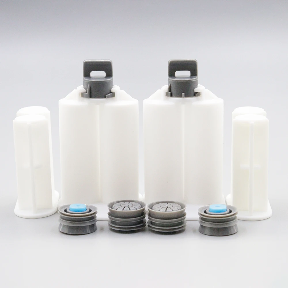 2pcs Empty Double-barrel Syringe 25ml AB Rubber Hose 1:1 Mixing Ratio 2 Sealing Pistons and 2 Manual Push Rods 1 Set