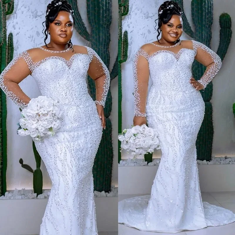 Suknie ślubne syreny na zamówienie, przezroczyste iluzje, długie rękawy, aplikacje, koraliki, koronka, suknia ślubna.