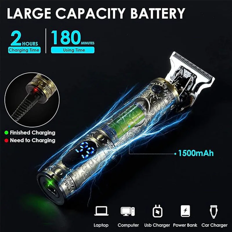 Men's Electric Vintage T9 Hair Clipper For Beard Trim Tools Professional Carving USB Charging Barber Hair Cutting Machine image 5