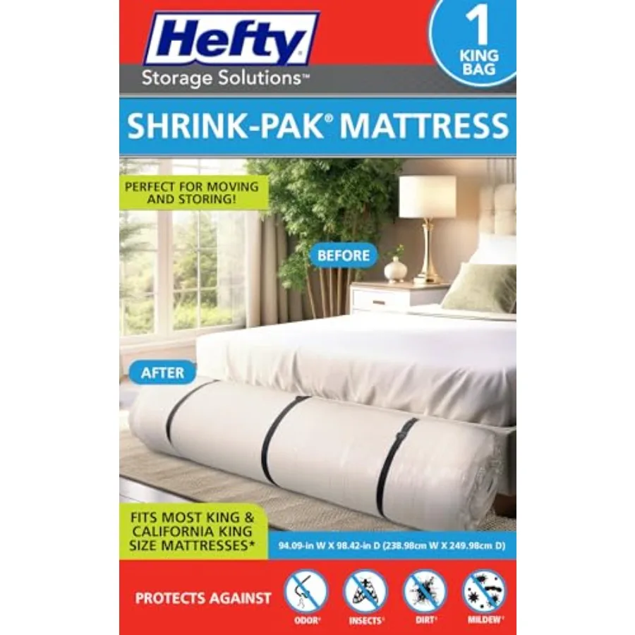 Hefty Mattress Bags for Moving - Size Heavy Duty and Water Resistant Vacuum Compression Mattress Bag, Storage Protection Mattre