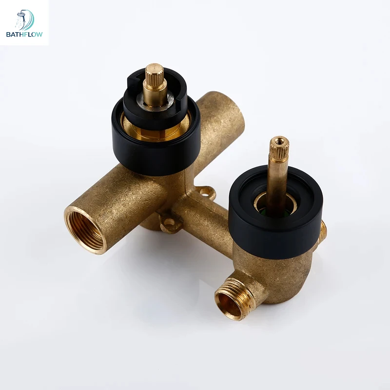 Brass Black Double-Handle Embedded Thermostatic Cooling And Heating Control Valve Bathroom Shower Faucet