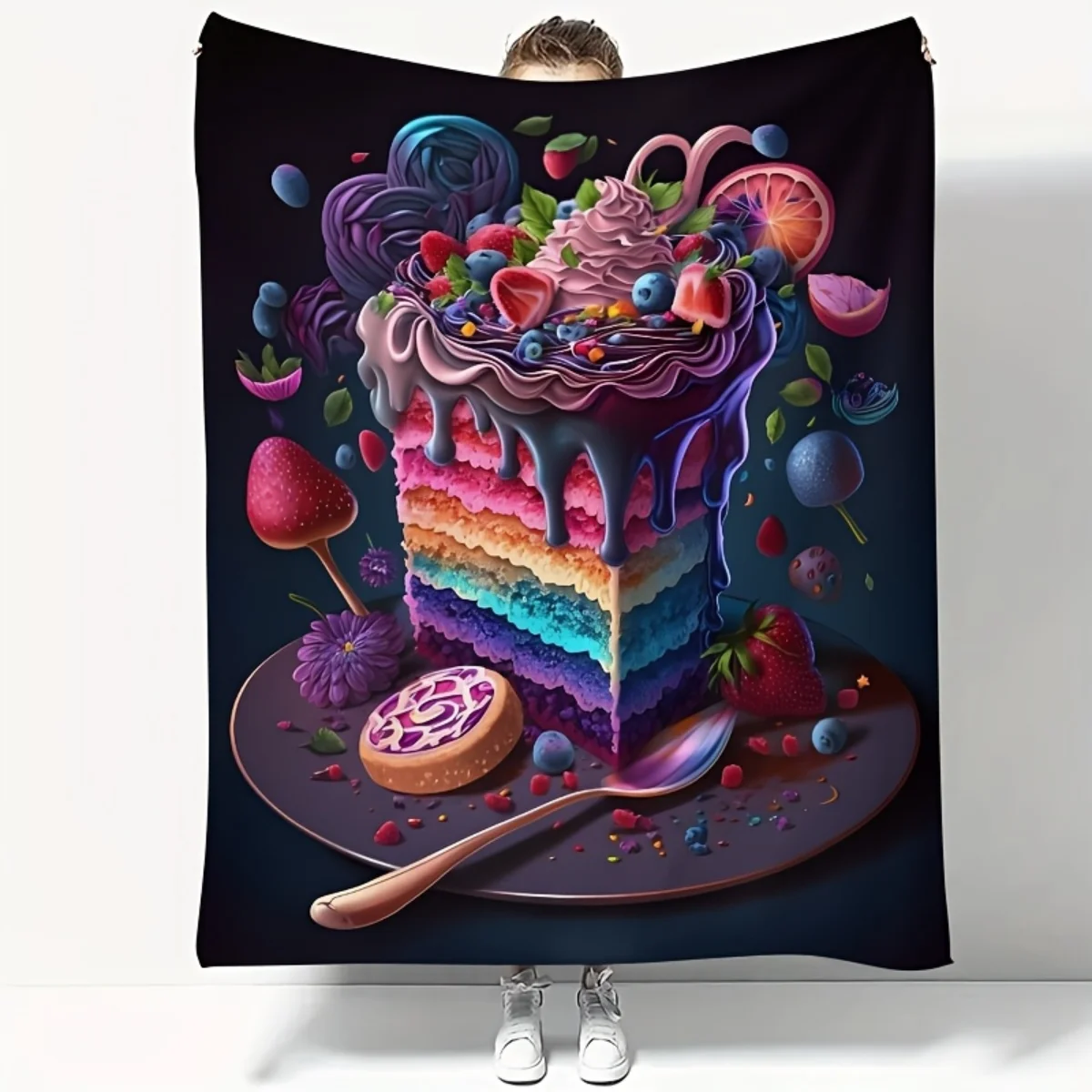 1 بطانية فانيلا مبتكرة تحت عنوان الكيك - ناعمة ودافئة، مثالية لديكور المنزل أو الأسرة أو الكراسي أو التخييم أو السفر، لعيد الميلاد.