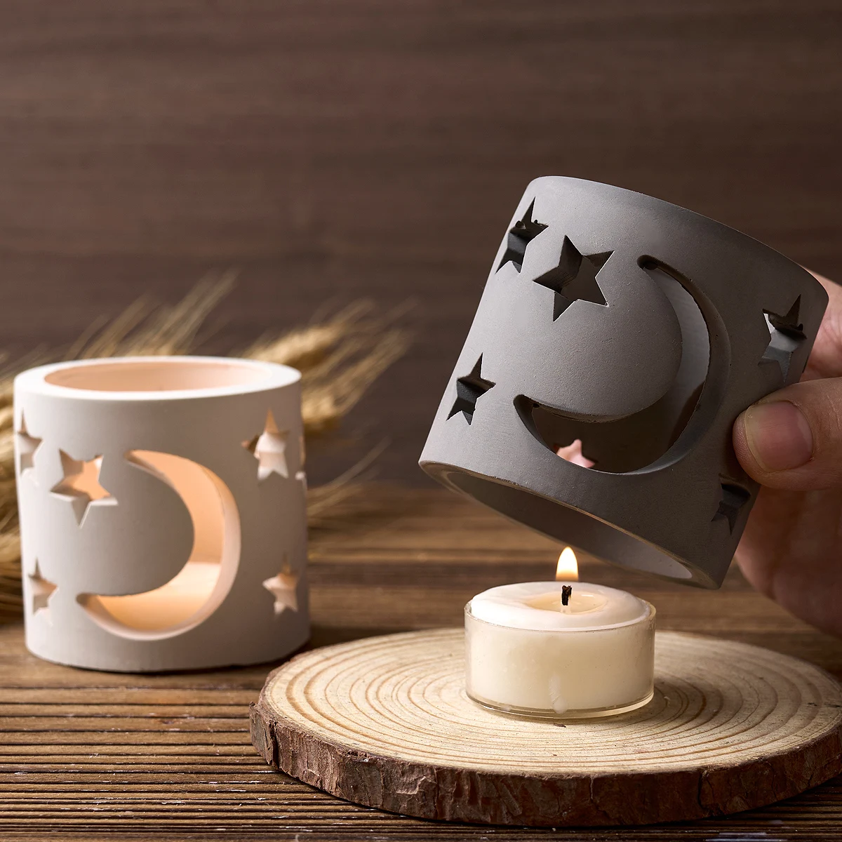 Round Candlestick Silicone Mold DIY Star Moon Tealight Candle Holder Craft Gift Making Plaster Resin Casting Molds Home Decor