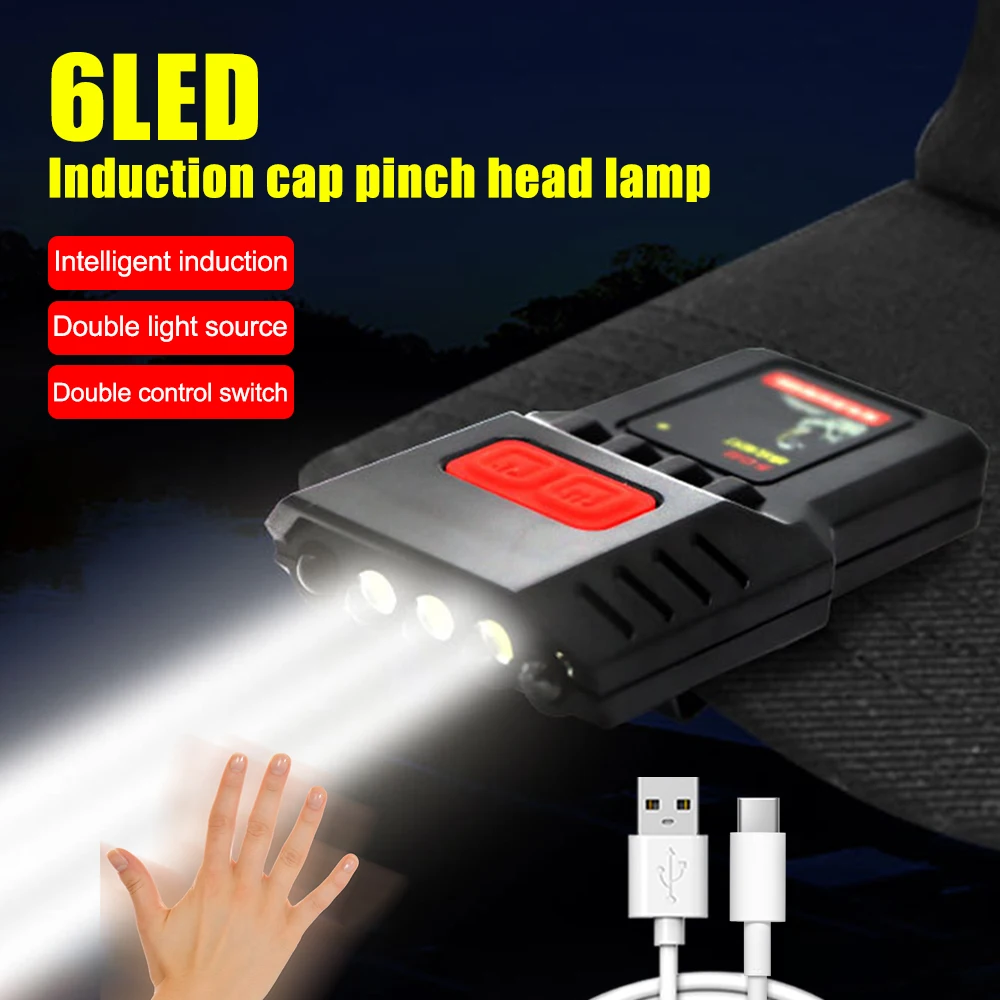 

Camping Lamp LED Induction Sensor Headlamp Waterproof Clip-on Baseball Cap Lamps Hat Light USB Charging Headlight Fishing Lights