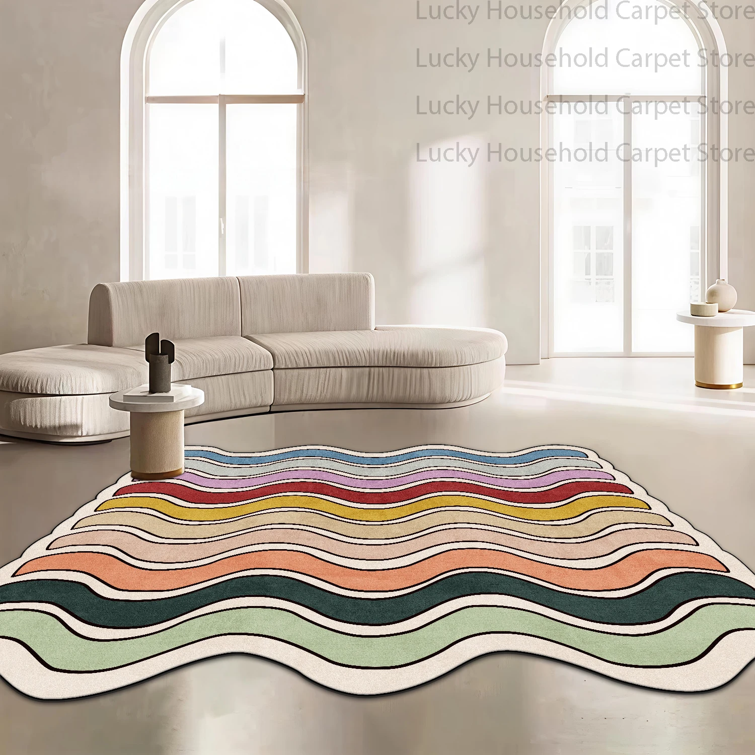 Modern Multicolor Wavy Irregular Shape Abstract Striped Carpet Living Room Rugs Soft Non-slip Washable Bedroom Large Floor Mat