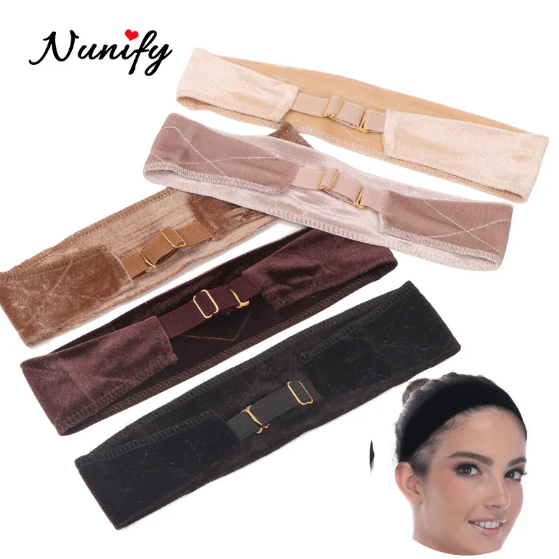 Nunify Wig Band Adjsutable Wtih Hooks Black Velvet Non Slip Wig Grip Headband For Wigs Hold Comfortable Edge Laying Scarf 2pcs