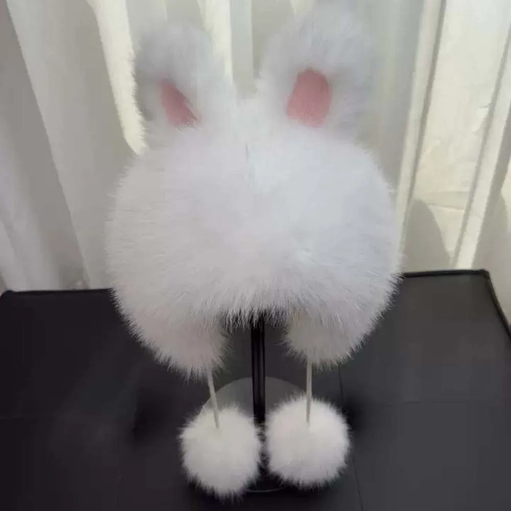 

Cute Anti-cold Winter Plush Hat Cartoon Solid Color Rabbit Ear Warmer Hat Windproof Soft Ear Protection Cap Daily