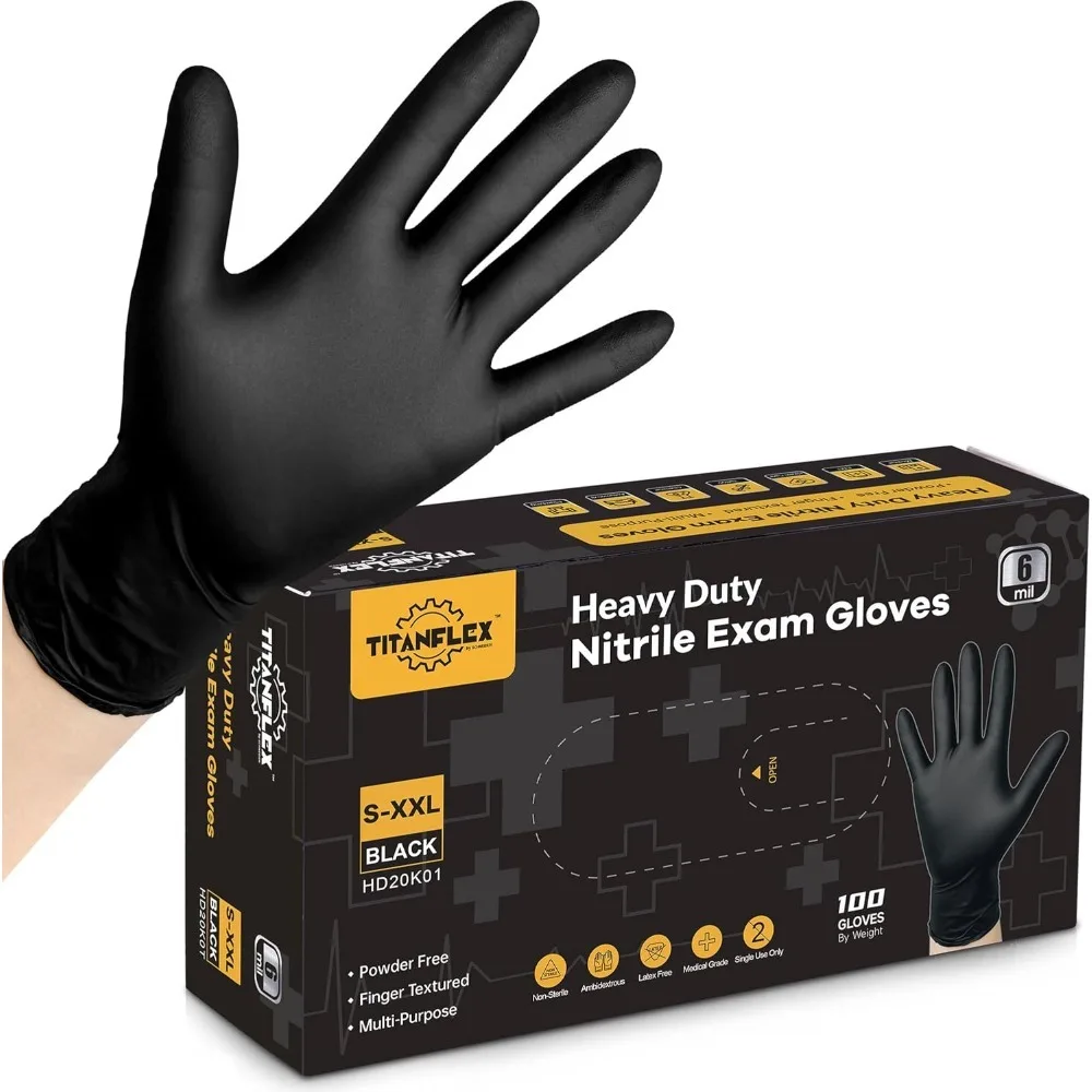 

Disposable Nitrile Exam Gloves, 6-mil, Black, Heavy Duty, Latex Free, Food Safe for Cooking & Food Prep