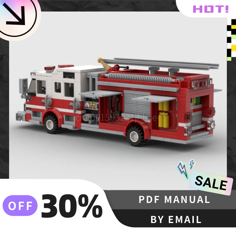 [422 peças] caminhão bomba de fogo moc personalizado, conjunto de blocos de construção criativos, brinquedos educativos, kit de modelo de construção, presentes de aniversário