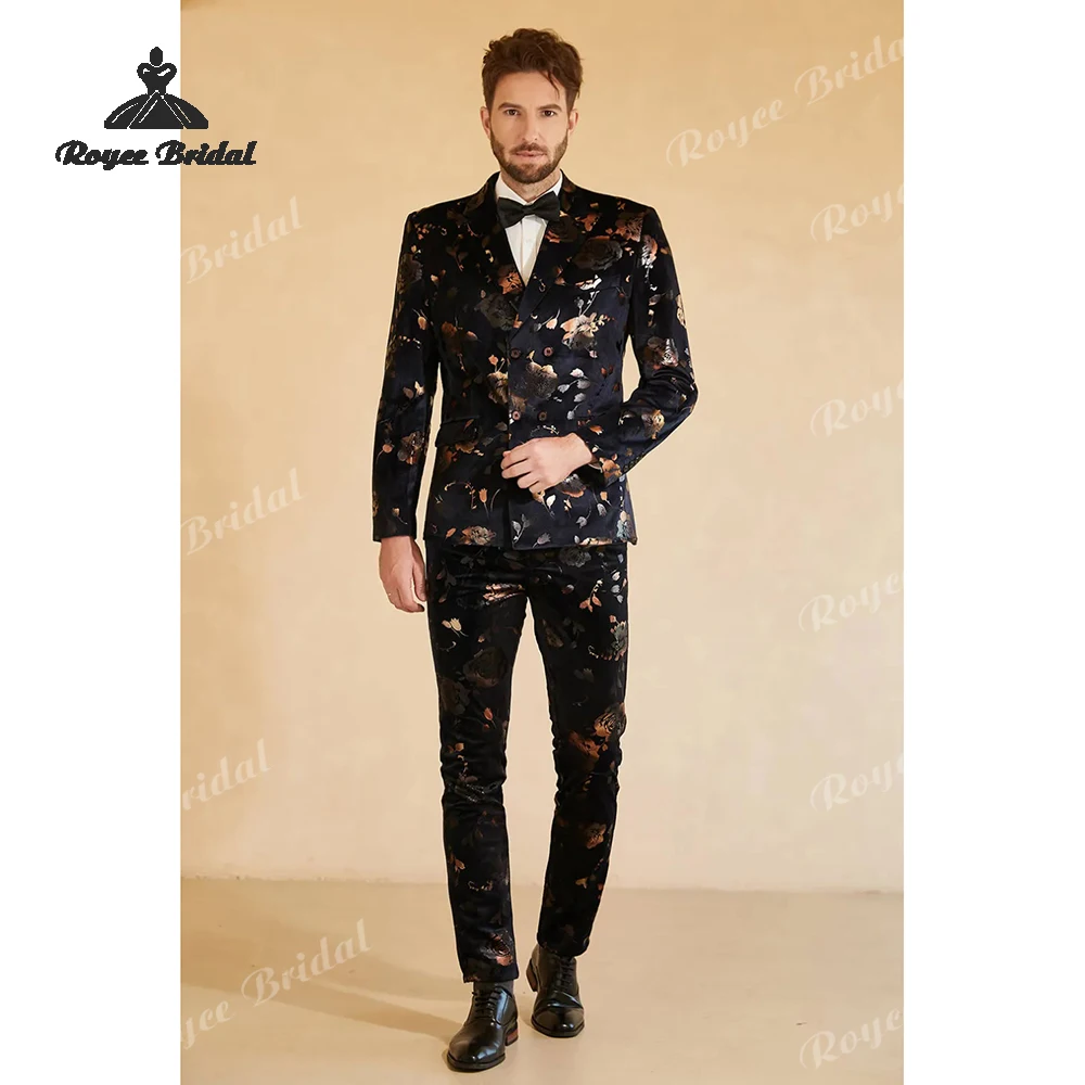 Print Three Piece Double Breasted Men's Wedding Suit 2026 Notched Lapel Formal Evening Suit Customized trajes para hombre
