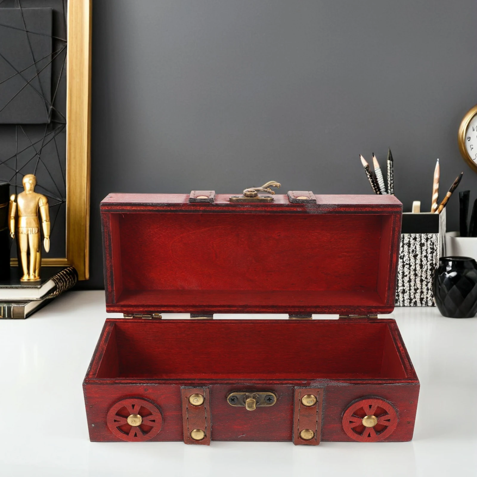 

Vintage Wooden Storage Box Treasure Chest Hinged Lid Decorative Keepsake Organizer for Jewelry Crafts Rustic Wood Storage Chest