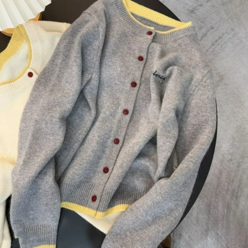 

Korean Fashion Embroidered Knitted Cardigan Women Autumn Winter Loose Laziness Style Hides Flesh and Appears Slim Womens Sweater