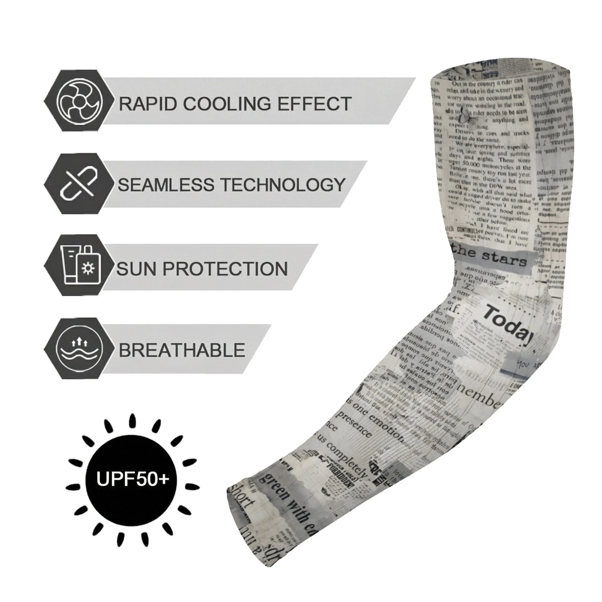 

Newspaper Printing Oversleeve Quick Dry Non-slip Arm Warmer UV Protection Sleeves Gardening Running Sports Ice Sleeves Unisex