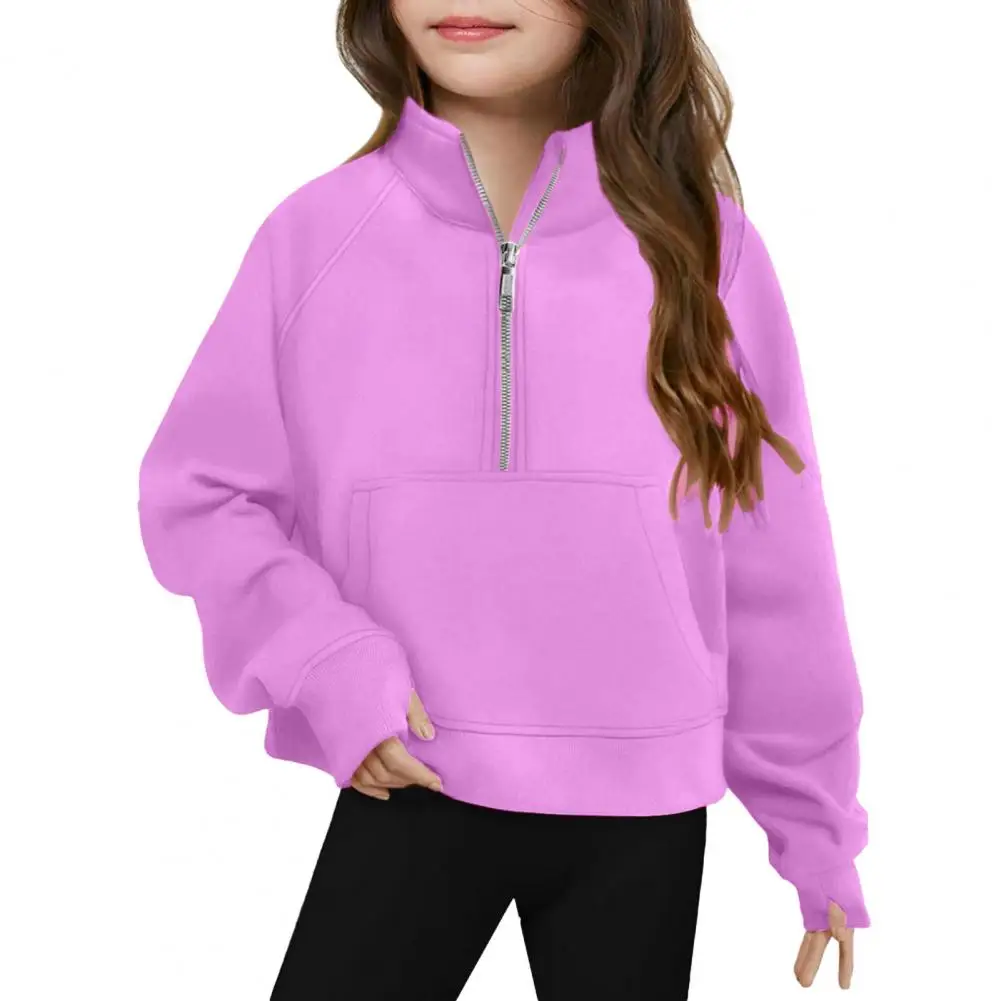 Kids Sweatshirt Half Zipper Stand Collar with Front Pocket Cozy Top for Home School Outdoor