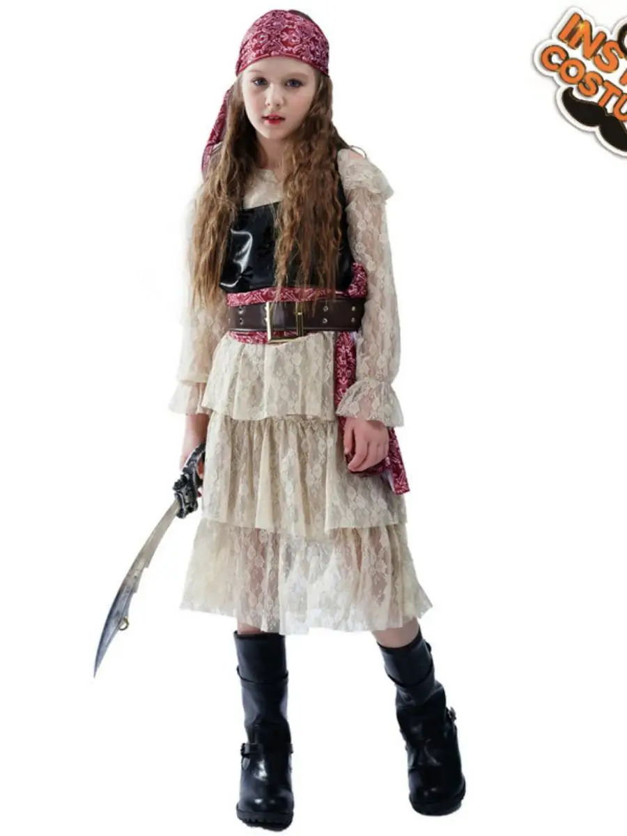 تنورة مكشكشة للفتيات من Loween Cos Par زي القراصنة لمرحلة الأداء ملابس الأطفال التقليدية للمسرح العرقي...
