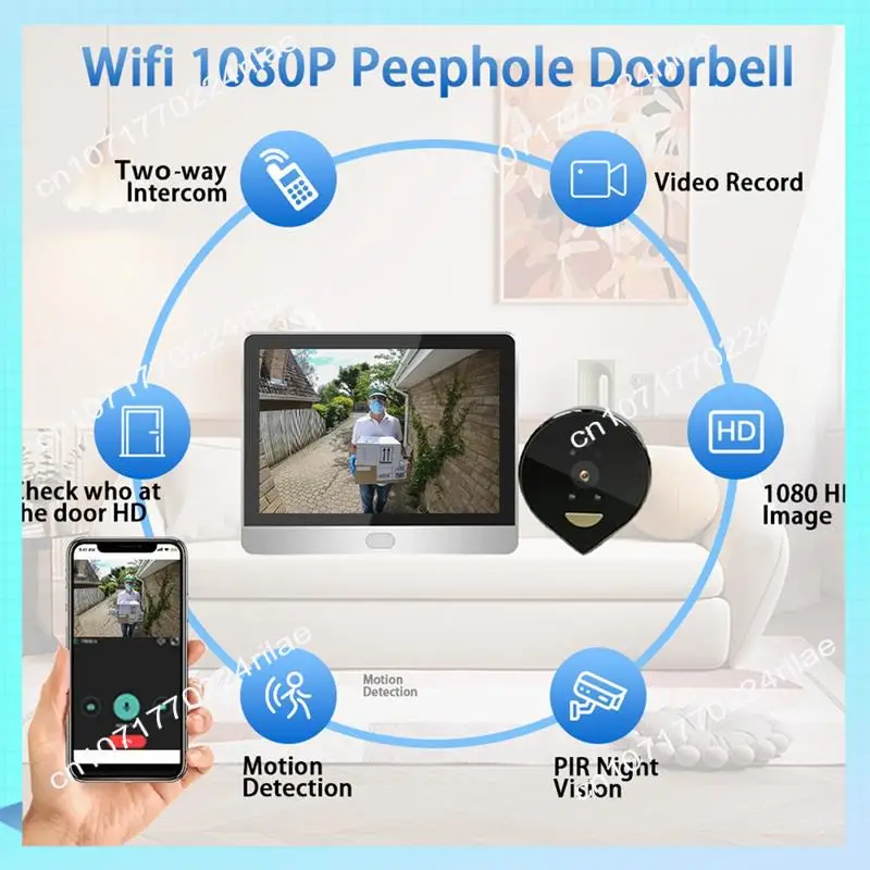 A17Z جرس الباب الرقمي للرؤية الليلية عين القطة - مراقبة Tuya Wifi الذكية لمنزلك