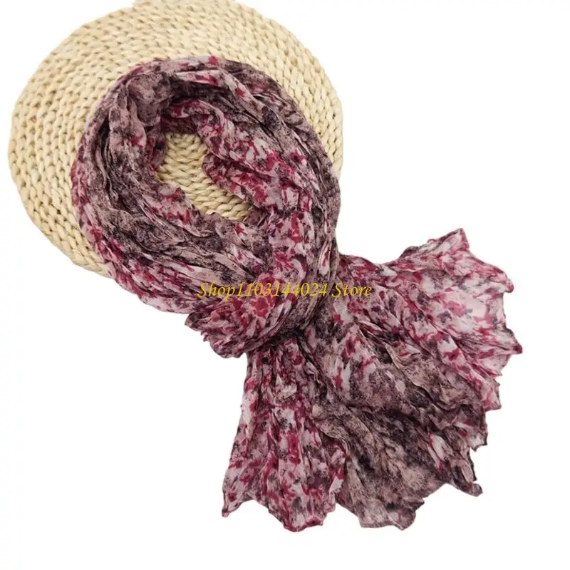 N5KE Fashion Crinkled Scarf Stylish Layering Neckwear Polyester Long Scarf For Women