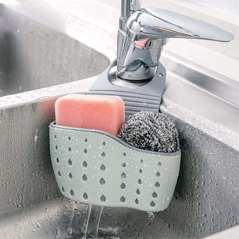 Sink Draining Hanging Basket Adjustable Kitchen Accessories Rubber Sink Bag Soap Sponge Shelf Faucet Holder for Bathroom