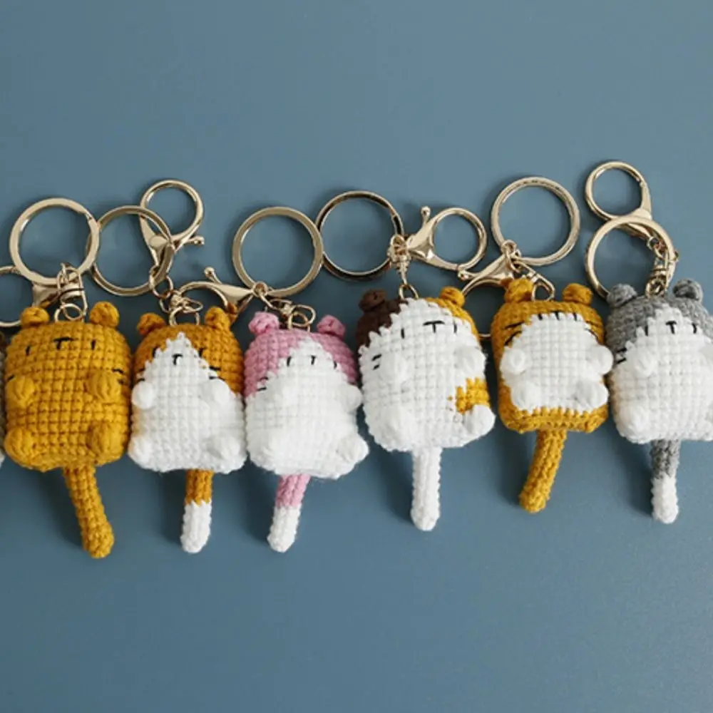 Crochet Exposing Belly Cat Keychain Siamese Cat Calico Cat Cute Cat Keyring Exquisite Decoration Cute Animal Pendant Men Women