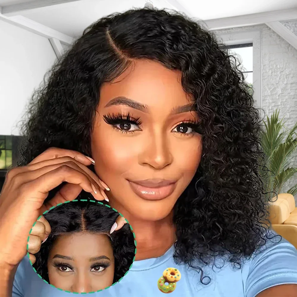 Glueless Curly Short Bob Wigs Ready To Wear Deep Wave 13X4 Lace Front Human Hair Wigs 180 Density Brazilian Human Hair For Women