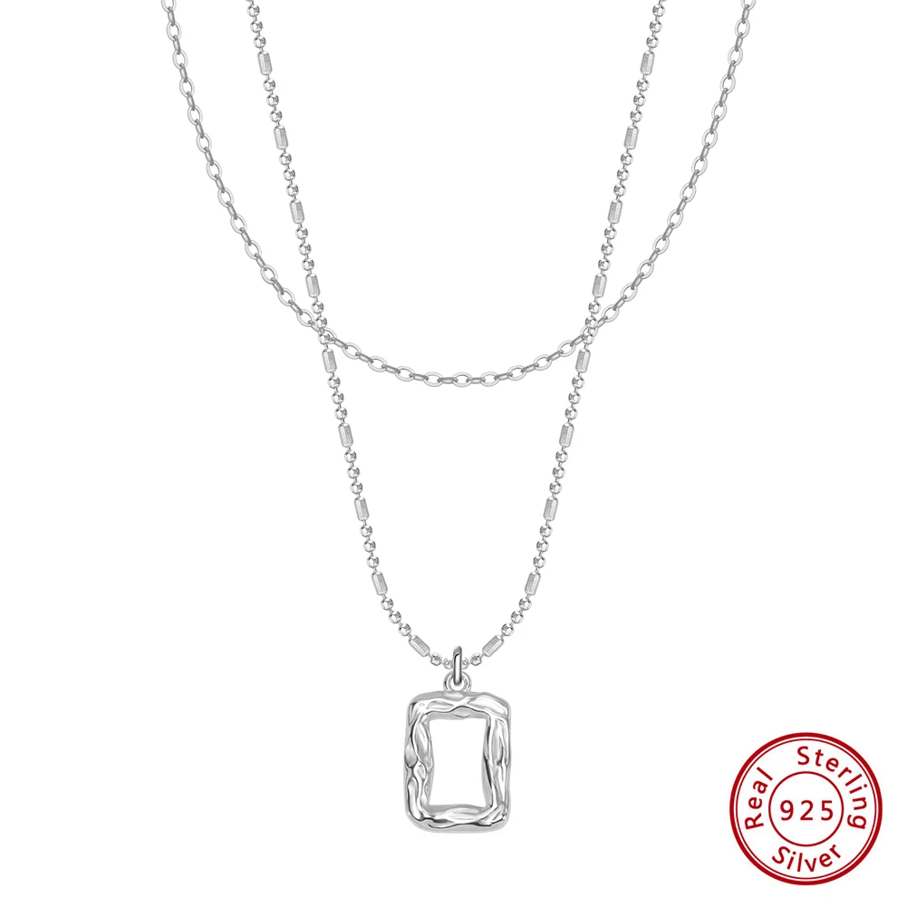 ORSA JEWELS Simple Layered Pendant Necklace Party Women Genuine 925 Sterling Silver Geometric Bead Chain Neck Collar Gift BQN19
